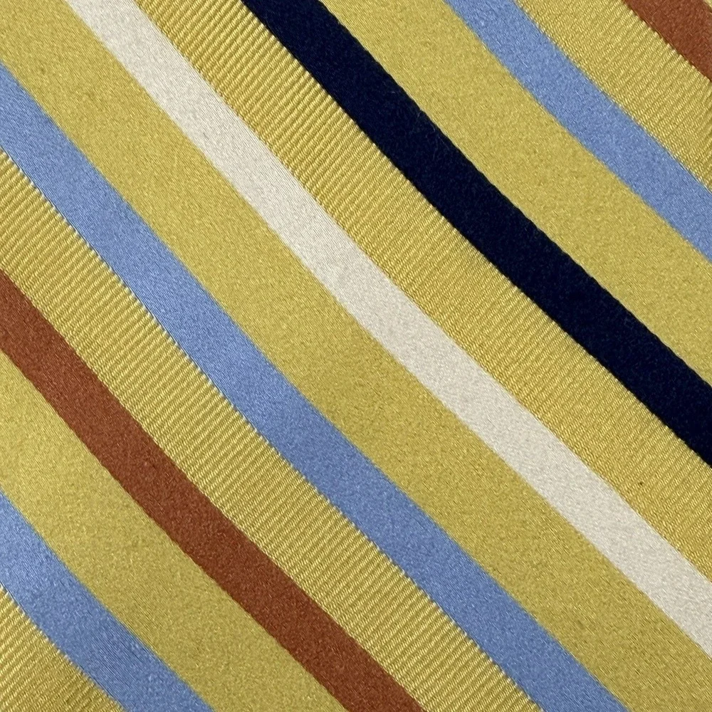 Vintage IZOD Silk Striped Necktie Yellow Blue Brown White Korea 58x3.75